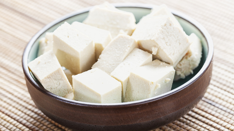 bowl of tofu cubes