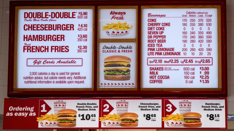 The standard In-N-Out menu with the Double-Double pictured as the largest burger available.