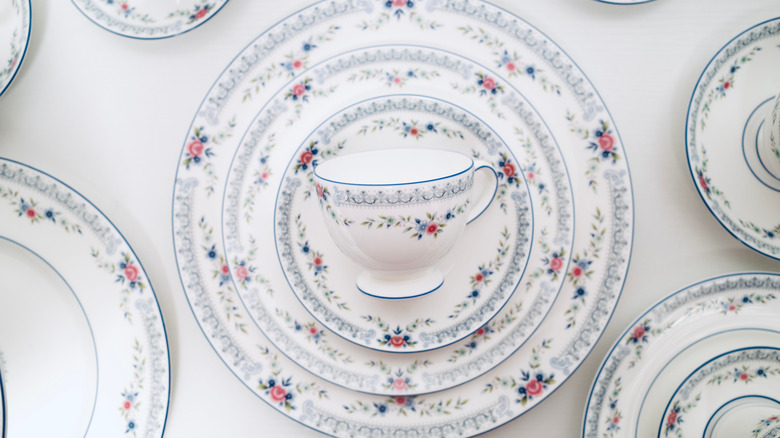 White china set with floral detail