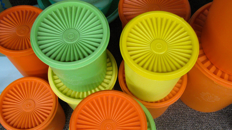 Colorful vintage Tupperware containers