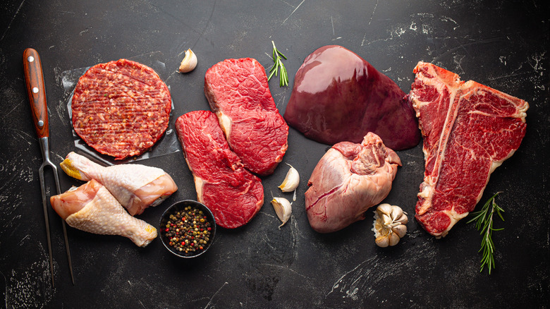 An assortment of raw meat cuts