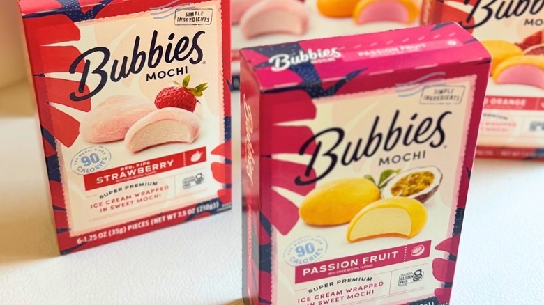 Bubbies mochi packs on a table