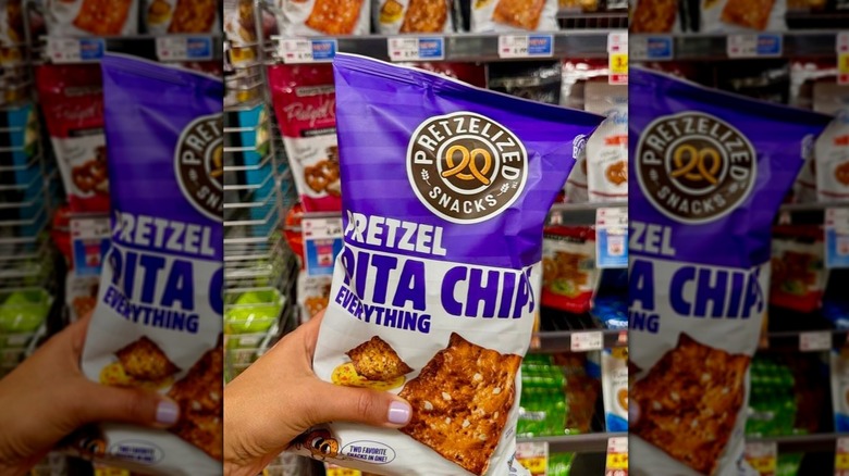 Pretzel pita chips bag in Costco