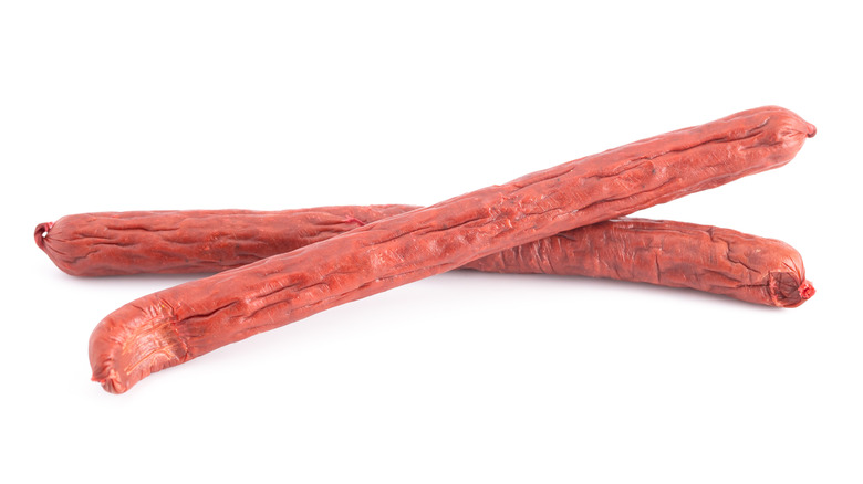 Close-up of unwrapped Slim Jim