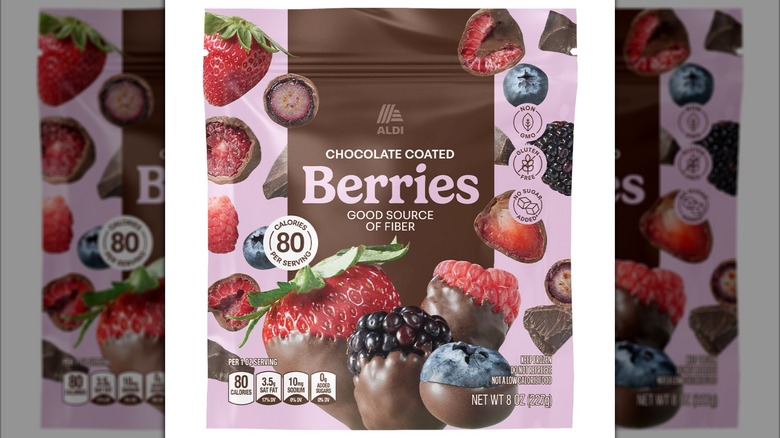 A resealable bag of chocolate-coated berries