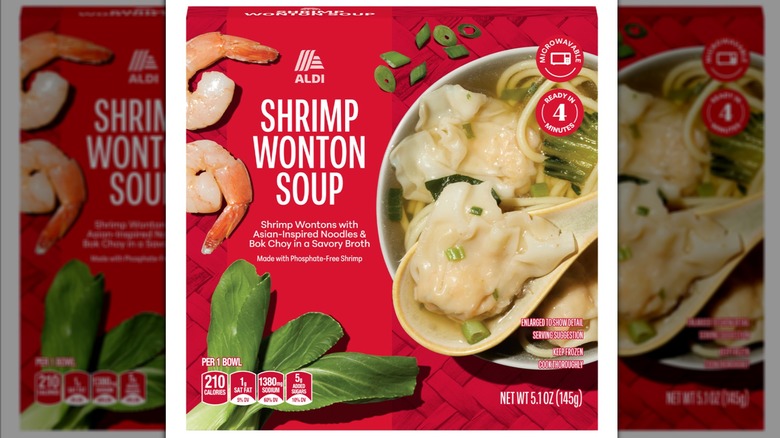 A red box of shrimp wonton soup