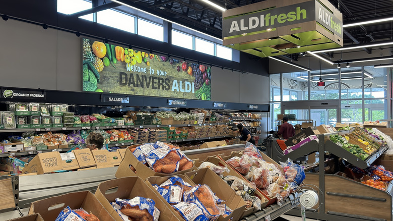 Produce section at Aldi in Danvers, Massaschusetts
