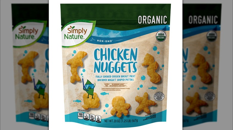 Bag of Simply Nature Organic Sea Shaped Chicken Nuggets against a white background