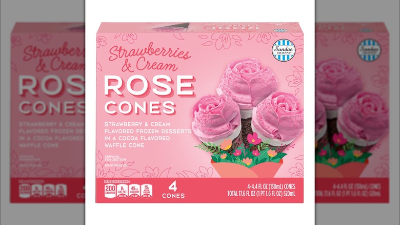 Box of Sundae Shoppe Strawberries & Cream Rose Cones against a white background