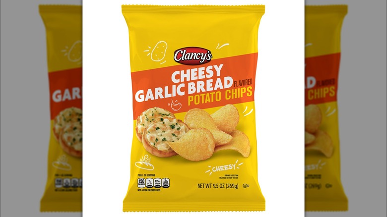 A bag of Clancy's Cheesy Garlic Bread Chips