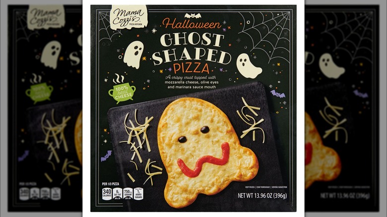 A box of Mama Cozzi's Ghost-shaped Pizza