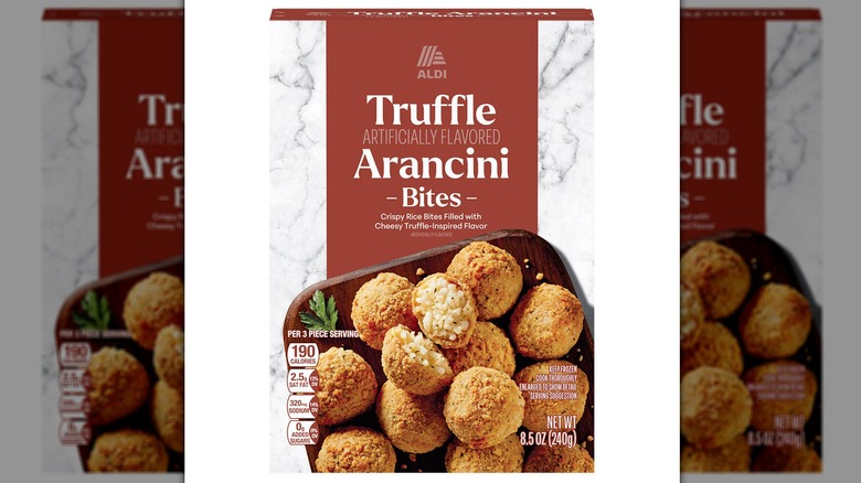 A box of Aldi Truffle Arancini Bites