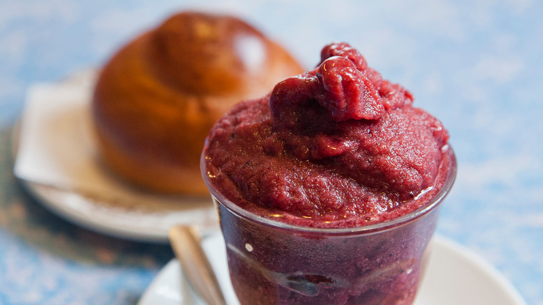 Mulberry granita and brioche.