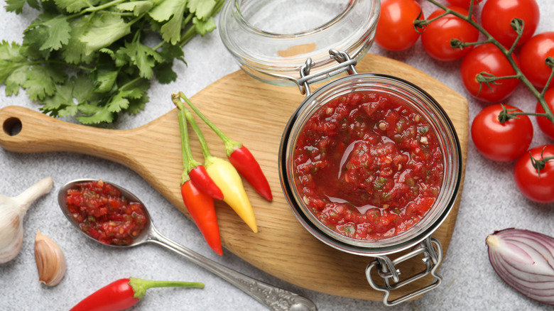 Jarred salsa with vegetables