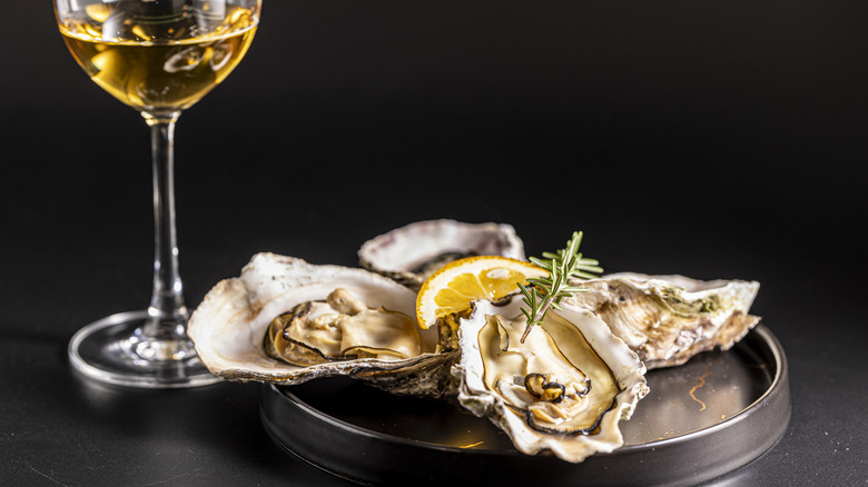 White wine and oysters