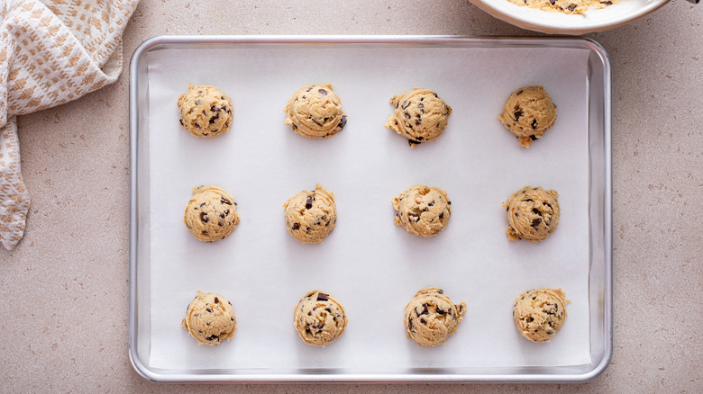 Baking sheet with cookie dough balls