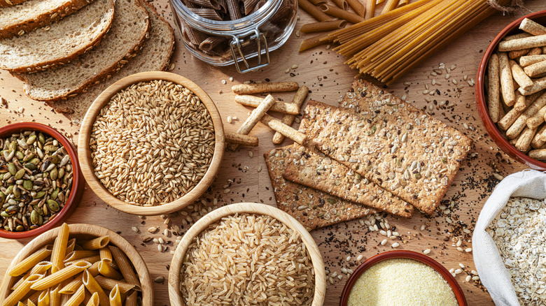 whole grains in different forms including crackers and pasta