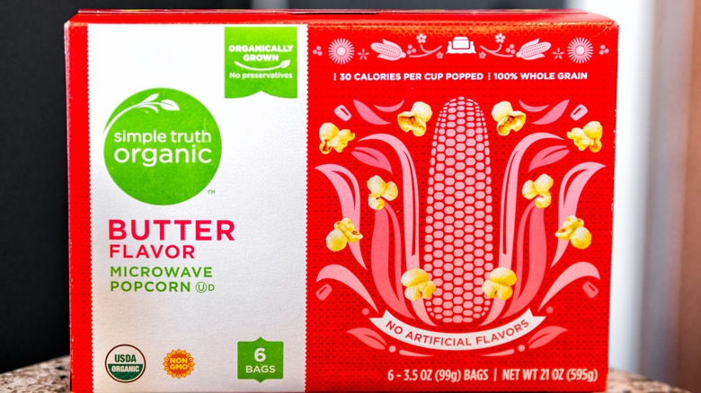 Box of butter-flavored microwave popcorn