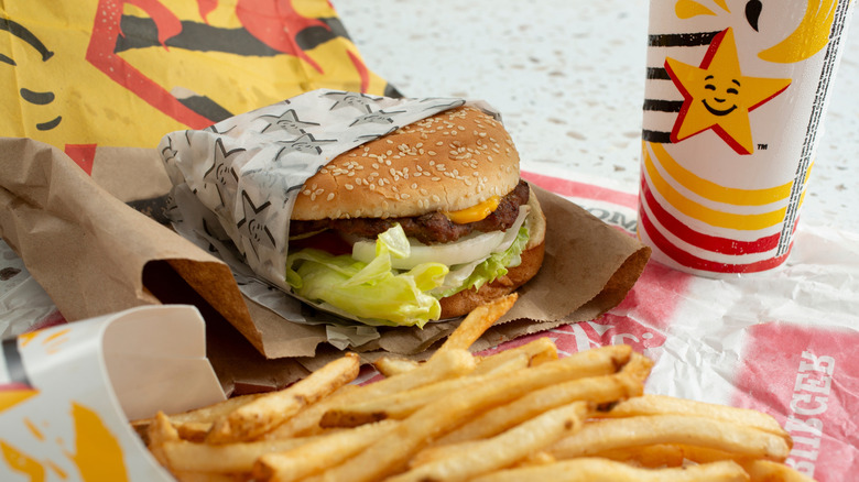 Carl's Jr. meal featuring happy star logo