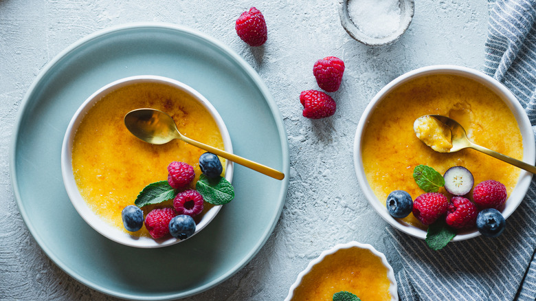 Crème brûlée topped with fresh berries