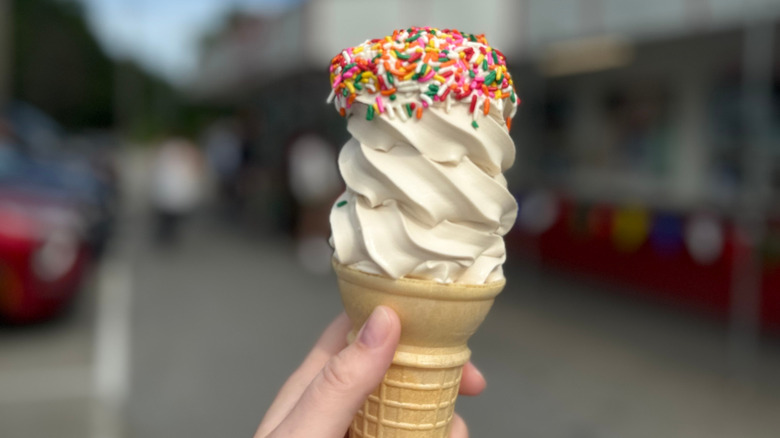 a maple creemee with rainbow sprinkles