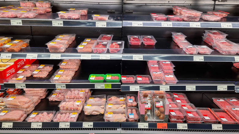 Meat displayed at the Aldi meat department
