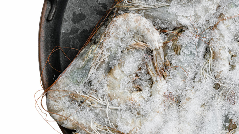 A block of frozen shrimp