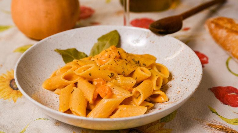 Plated butternut squash pasta.