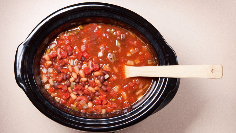 A tomato and bean stew in a slow cooker