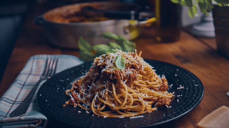 Plate of spaghetti Bolognese