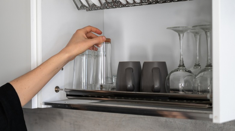 Glassware stored on a shelf