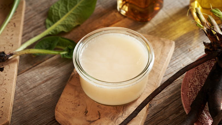 Jar of solid pork fat