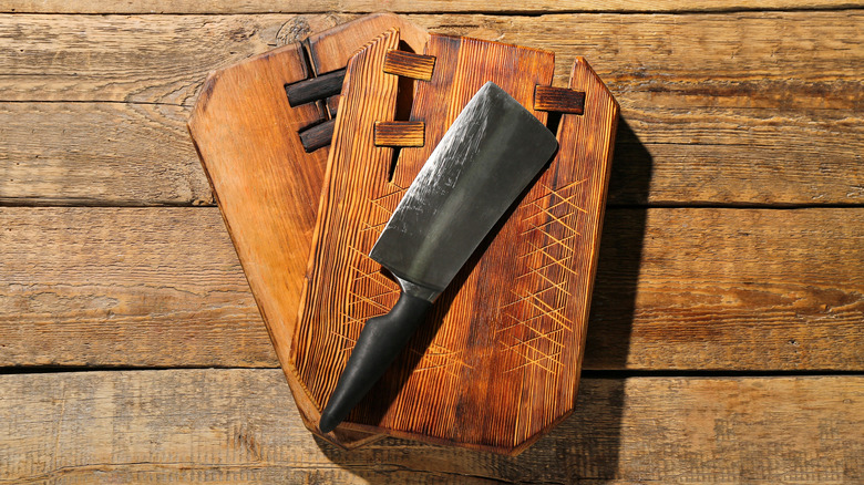 Meat cleaver on a cutting board