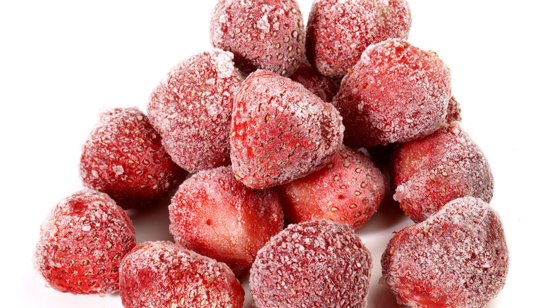 Pile of frozen strawberries