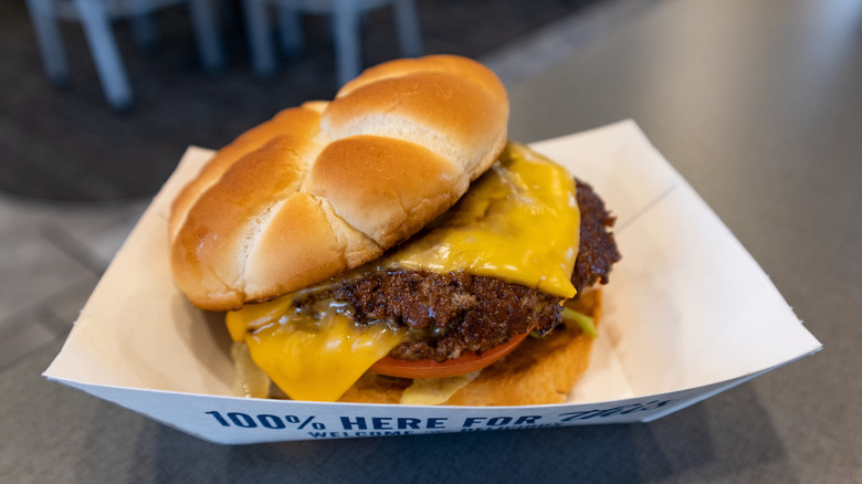 Culver's burger with cheese on a paper tray