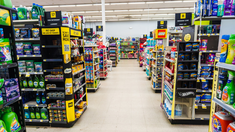 Dollar General interior showcasing budget retail shopping aisles and merchandise display.