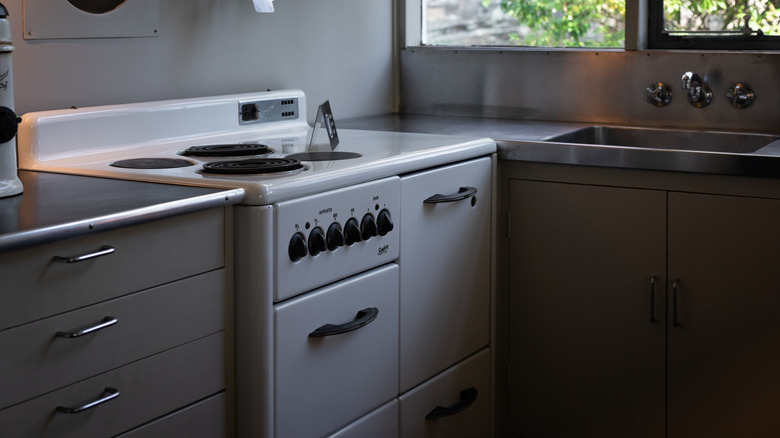 Retro kitchen with a vintage stove oven