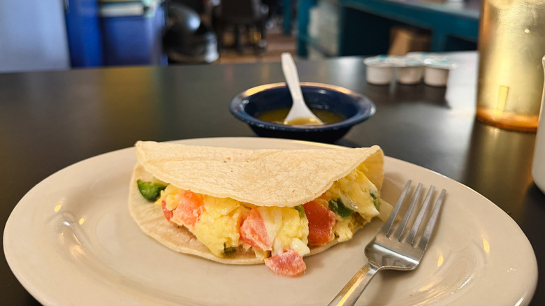 Huevos mexicanos breakfast tacos at Joe's Bakery & Coffee Shop.