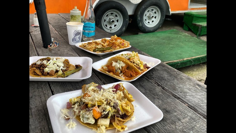 Four breakfast tacos from Tacos Guerrero.
