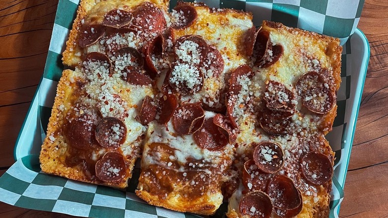 A Detroit-style pizza at Bookie's Pizza
