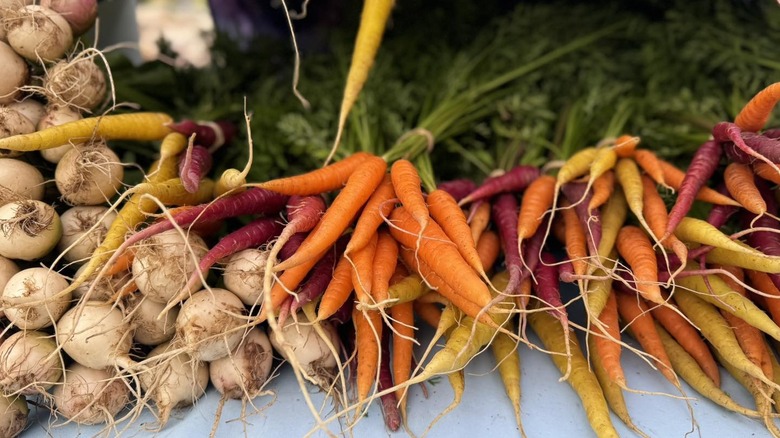 Potatoes and carrots at the Historic Lewes Farmers Market in Lewes