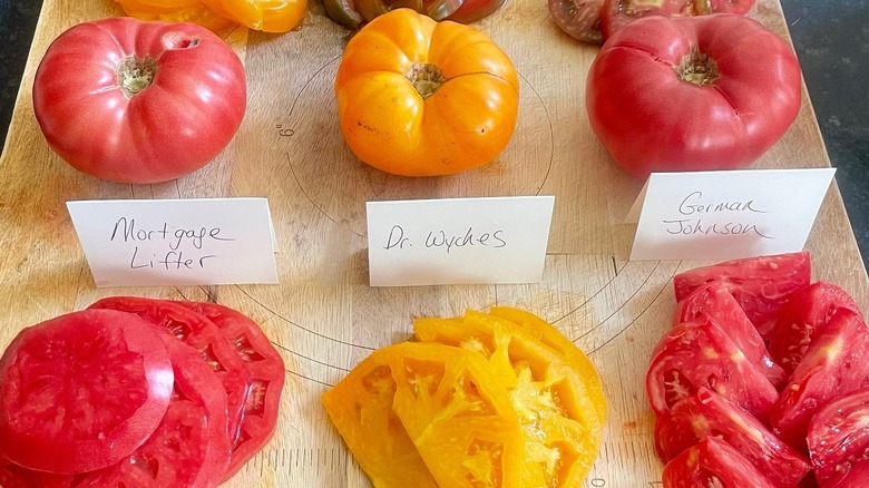 Heirloom tomatoes at the Cartersville Farmer's Market in Cartersville