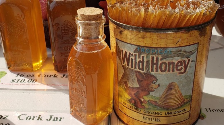 Wild honey for sale at the Sunday Farmers Market at College View