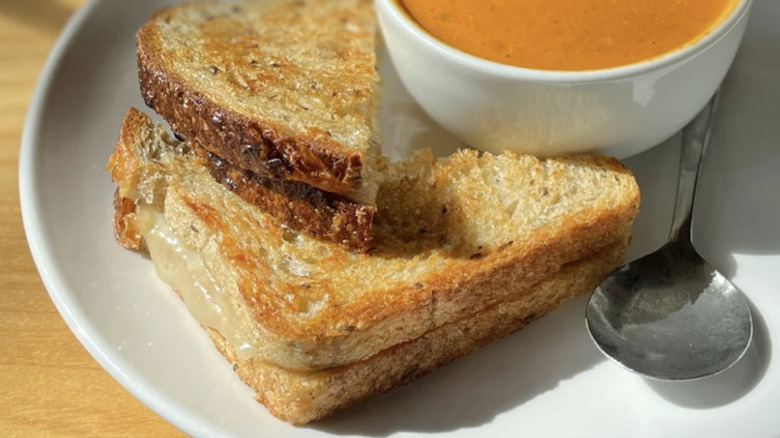 Grilled Cheese Sandwich on plate with soup