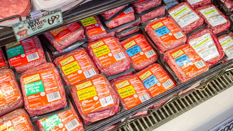 Display of refrigerated Trader Joe's ground beef