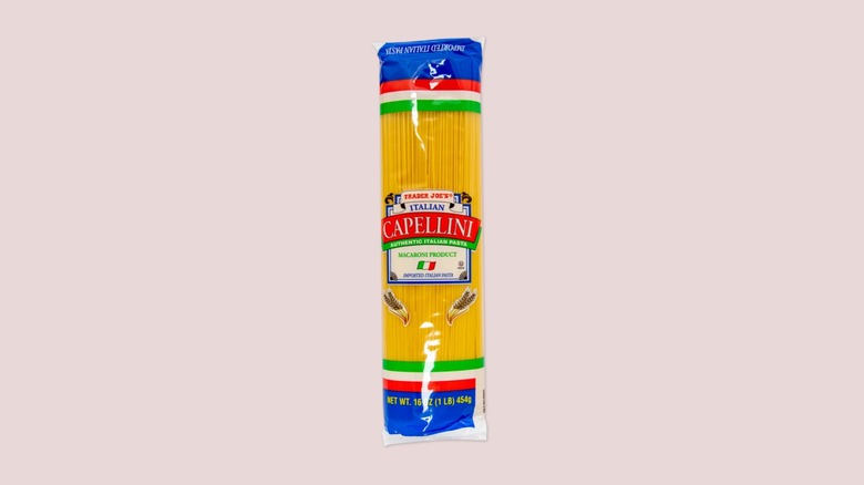 a bag of Trader Joe's capellini pasta