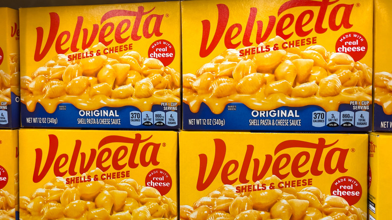Boxes of Velveeta shells and cheese