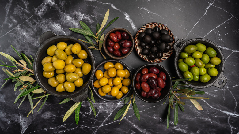 bowls of various types of olives