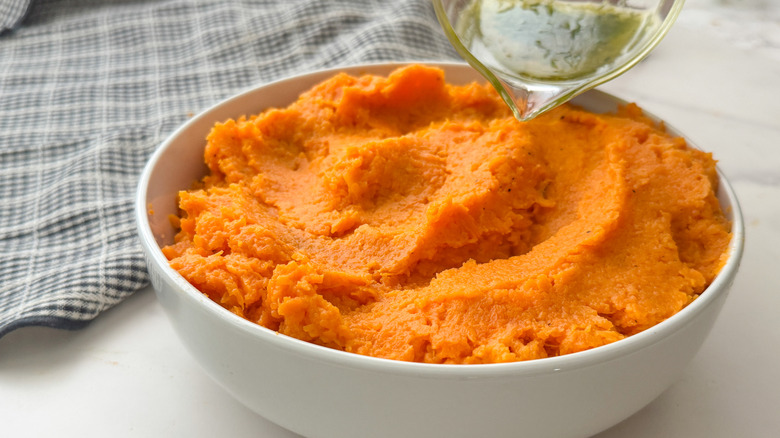Bowl of mashed sweet potatoes