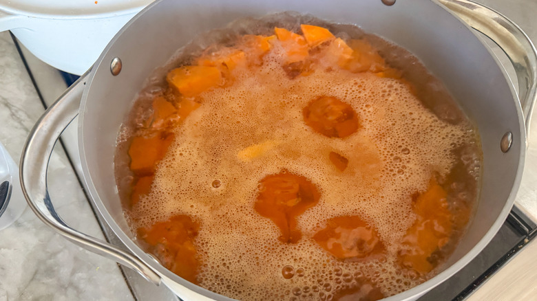 potatoes boiling in pot